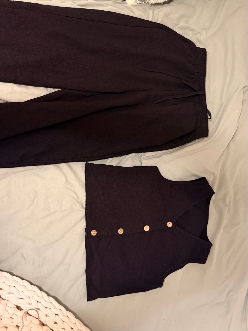 Black Button-Front Vest and Lounge Pants Set